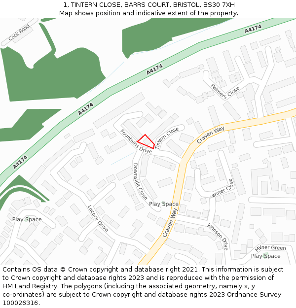 1, TINTERN CLOSE, BARRS COURT, BRISTOL, BS30 7XH: Location map and indicative extent of plot