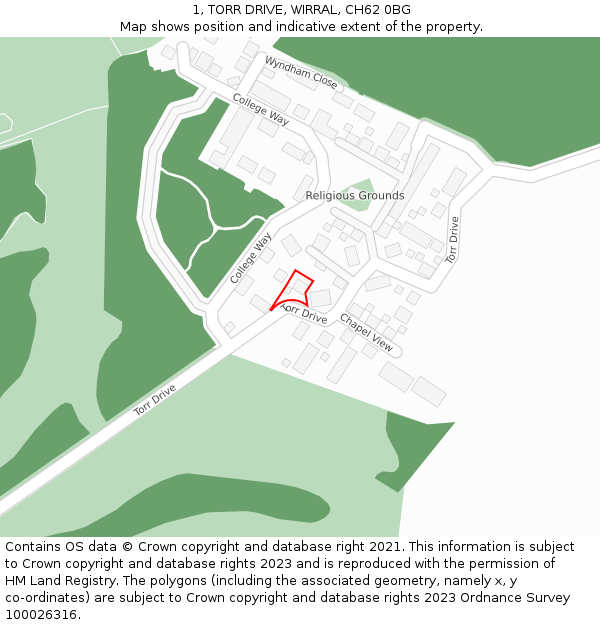 1, TORR DRIVE, WIRRAL, CH62 0BG: Location map and indicative extent of plot