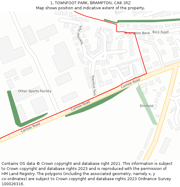 1, TOWNFOOT PARK, BRAMPTON, CA8 1RZ: Location map and indicative extent of plot