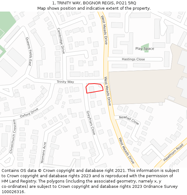 1, TRINITY WAY, BOGNOR REGIS, PO21 5RQ: Location map and indicative extent of plot