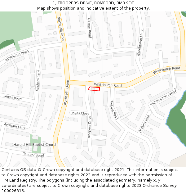 1, TROOPERS DRIVE, ROMFORD, RM3 9DE: Location map and indicative extent of plot