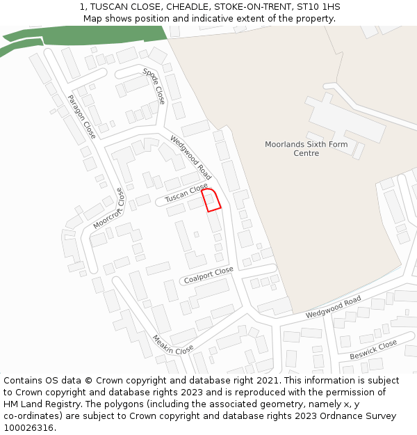 1, TUSCAN CLOSE, CHEADLE, STOKE-ON-TRENT, ST10 1HS: Location map and indicative extent of plot