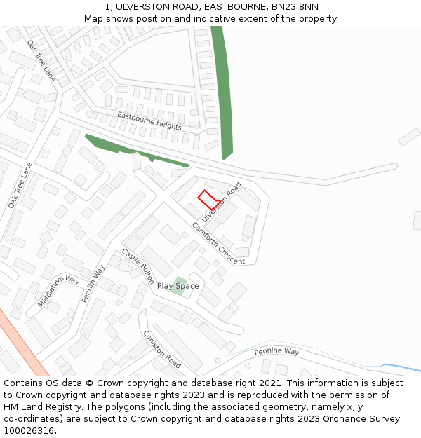 1, ULVERSTON ROAD, EASTBOURNE, BN23 8NN: Location map and indicative extent of plot