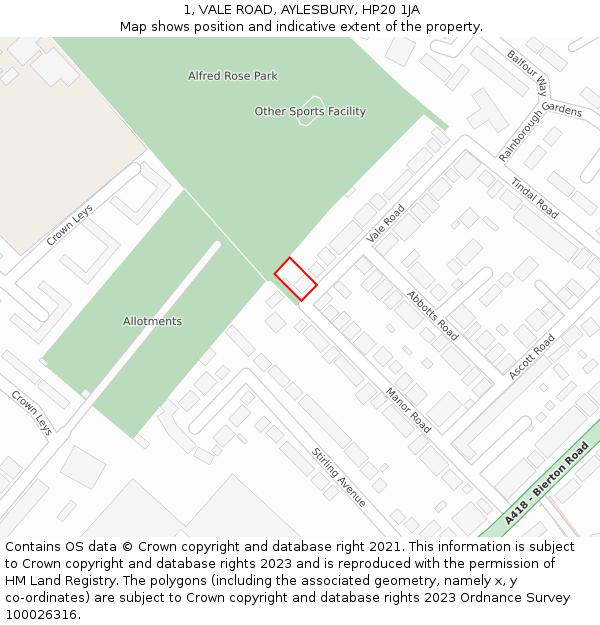 1, VALE ROAD, AYLESBURY, HP20 1JA: Location map and indicative extent of plot