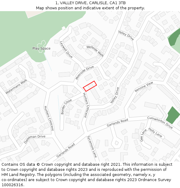 1, VALLEY DRIVE, CARLISLE, CA1 3TB: Location map and indicative extent of plot