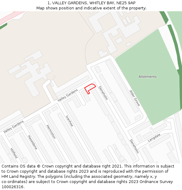 1, VALLEY GARDENS, WHITLEY BAY, NE25 9AP: Location map and indicative extent of plot