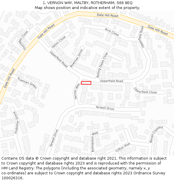 1, VERNON WAY, MALTBY, ROTHERHAM, S66 8EQ: Location map and indicative extent of plot