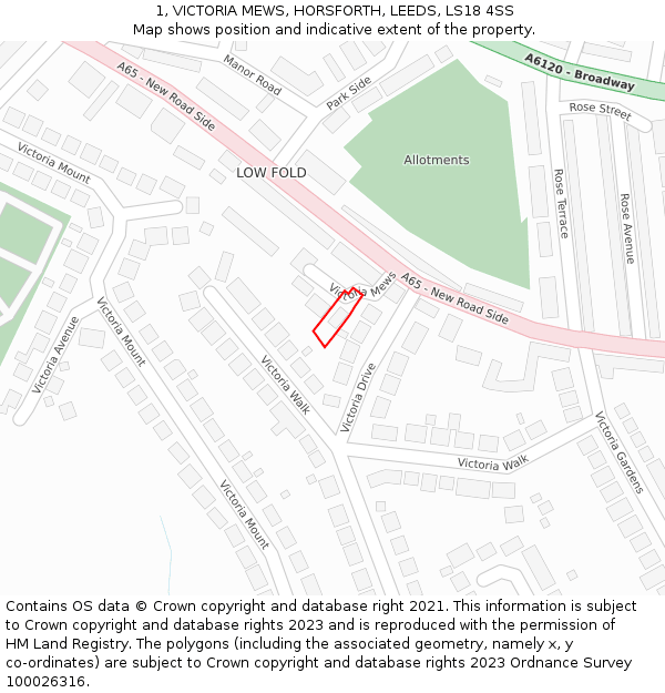 1, VICTORIA MEWS, HORSFORTH, LEEDS, LS18 4SS: Location map and indicative extent of plot