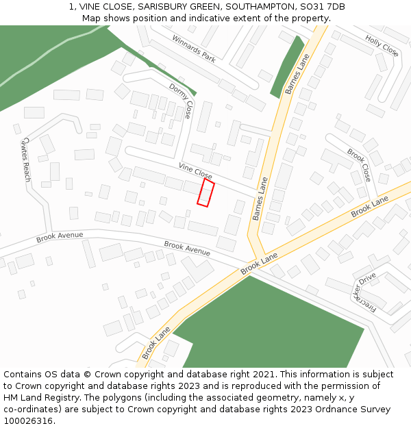 1, VINE CLOSE, SARISBURY GREEN, SOUTHAMPTON, SO31 7DB: Location map and indicative extent of plot