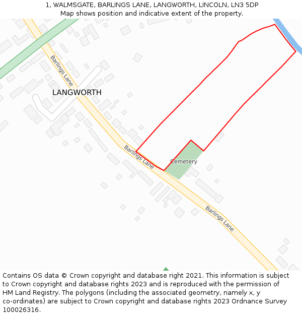 1, WALMSGATE, BARLINGS LANE, LANGWORTH, LINCOLN, LN3 5DP: Location map and indicative extent of plot