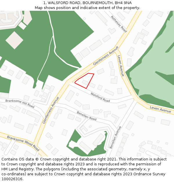 1, WALSFORD ROAD, BOURNEMOUTH, BH4 9NA: Location map and indicative extent of plot