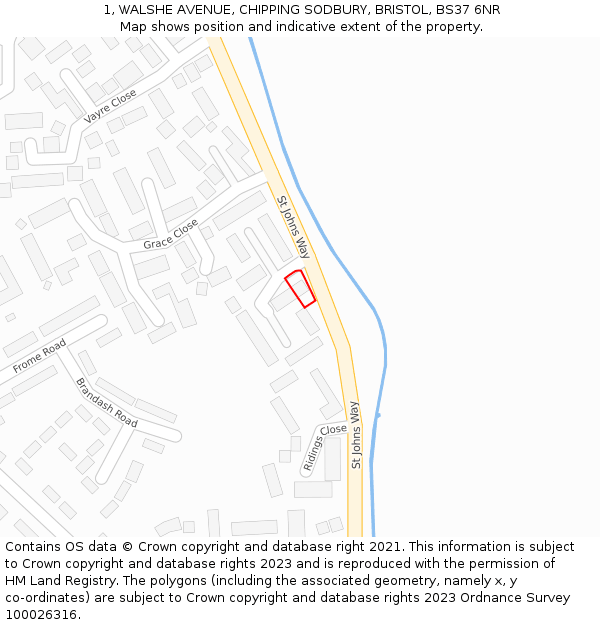 1, WALSHE AVENUE, CHIPPING SODBURY, BRISTOL, BS37 6NR: Location map and indicative extent of plot