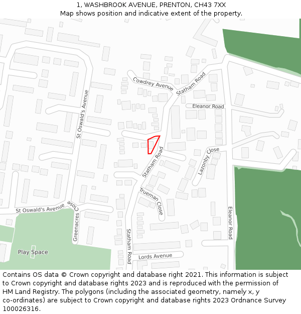 1, WASHBROOK AVENUE, PRENTON, CH43 7XX: Location map and indicative extent of plot