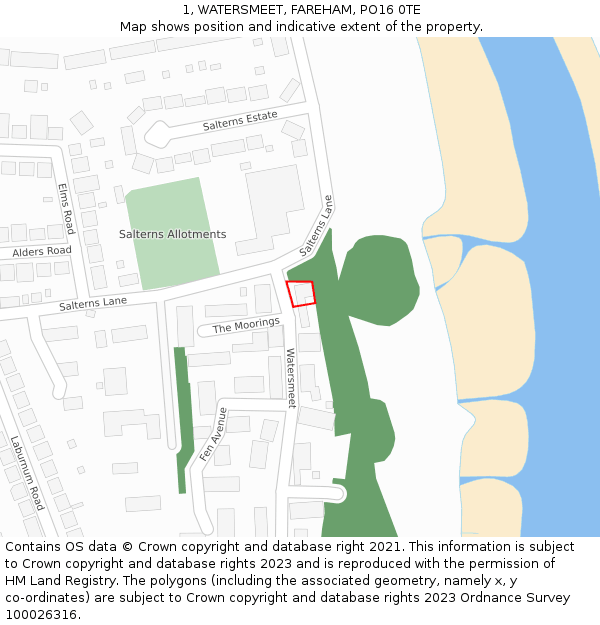 1, WATERSMEET, FAREHAM, PO16 0TE: Location map and indicative extent of plot