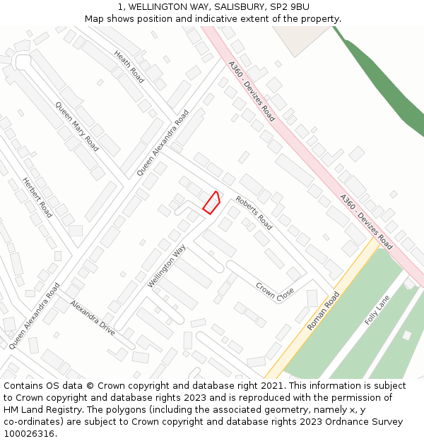 1, WELLINGTON WAY, SALISBURY, SP2 9BU: Location map and indicative extent of plot