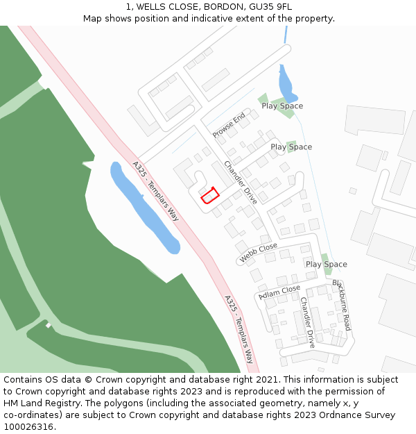 1, WELLS CLOSE, BORDON, GU35 9FL: Location map and indicative extent of plot