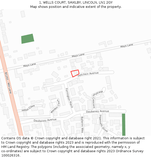 1, WELLS COURT, SAXILBY, LINCOLN, LN1 2GY: Location map and indicative extent of plot