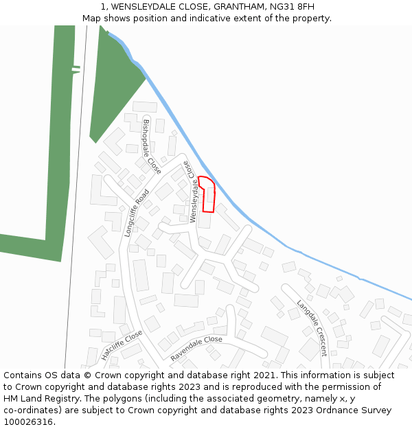 1, WENSLEYDALE CLOSE, GRANTHAM, NG31 8FH: Location map and indicative extent of plot