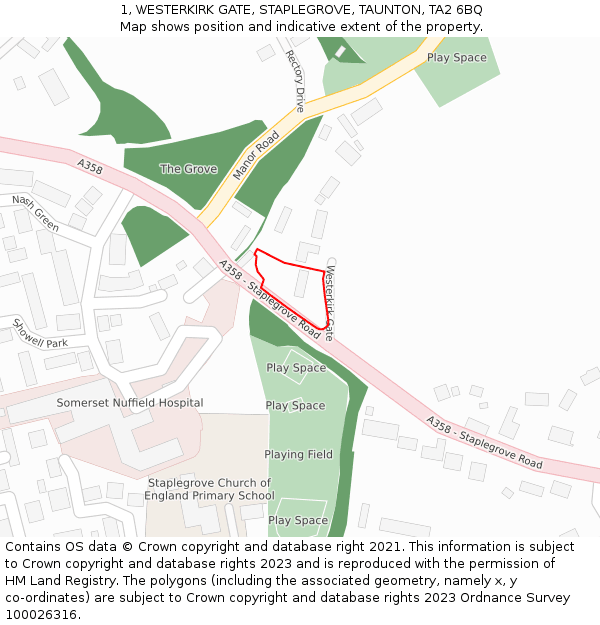 1, WESTERKIRK GATE, STAPLEGROVE, TAUNTON, TA2 6BQ: Location map and indicative extent of plot