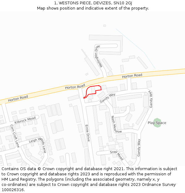 1, WESTONS PIECE, DEVIZES, SN10 2GJ: Location map and indicative extent of plot