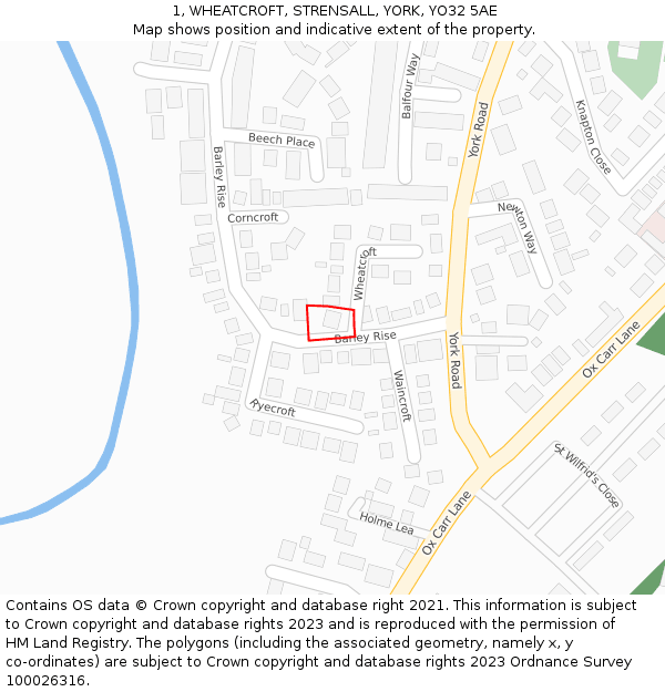 1, WHEATCROFT, STRENSALL, YORK, YO32 5AE: Location map and indicative extent of plot