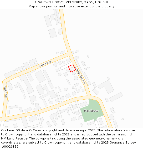 1, WHITWELL DRIVE, MELMERBY, RIPON, HG4 5HU: Location map and indicative extent of plot