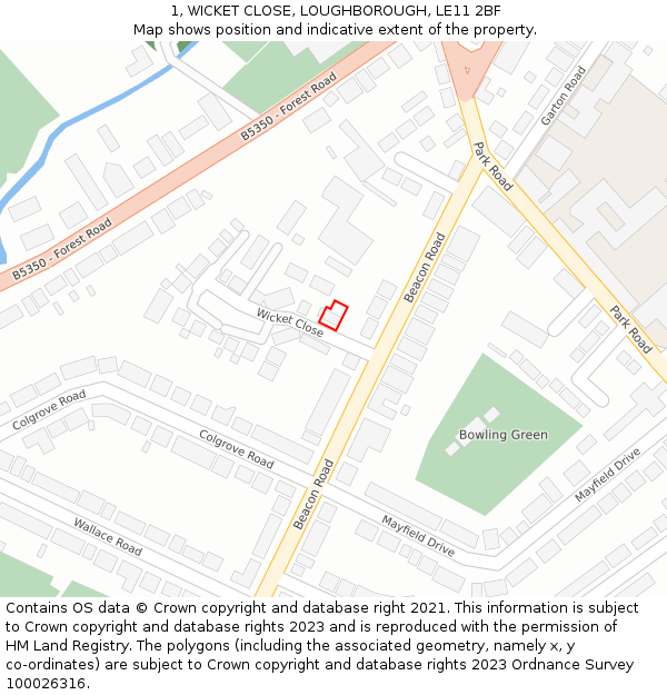 1, WICKET CLOSE, LOUGHBOROUGH, LE11 2BF: Location map and indicative extent of plot