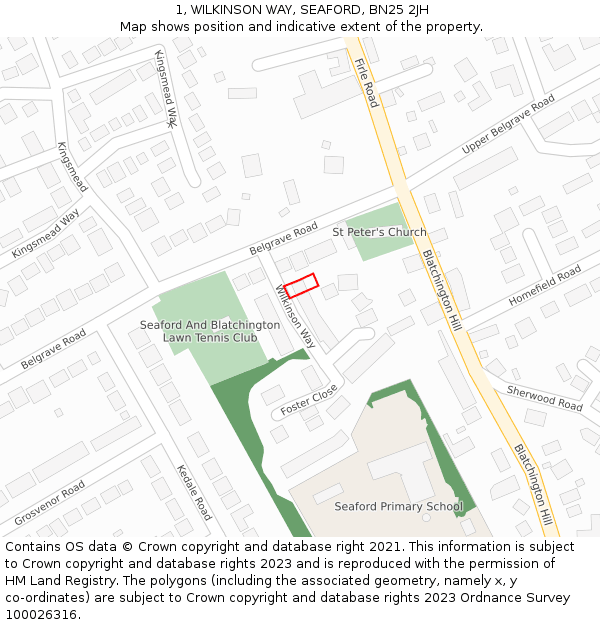 1, WILKINSON WAY, SEAFORD, BN25 2JH: Location map and indicative extent of plot