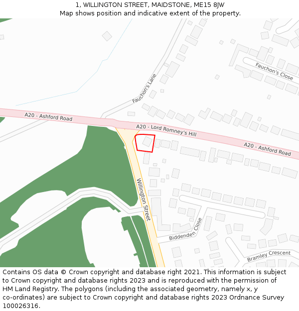 1, WILLINGTON STREET, MAIDSTONE, ME15 8JW: Location map and indicative extent of plot