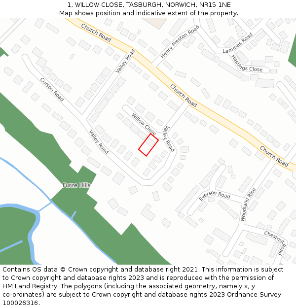 1, WILLOW CLOSE, TASBURGH, NORWICH, NR15 1NE: Location map and indicative extent of plot