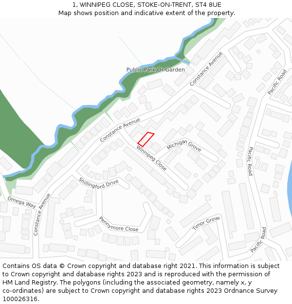 1, WINNIPEG CLOSE, STOKE-ON-TRENT, ST4 8UE: Location map and indicative extent of plot