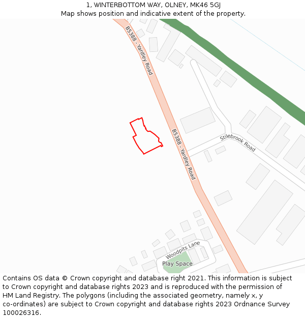 1, WINTERBOTTOM WAY, OLNEY, MK46 5GJ: Location map and indicative extent of plot