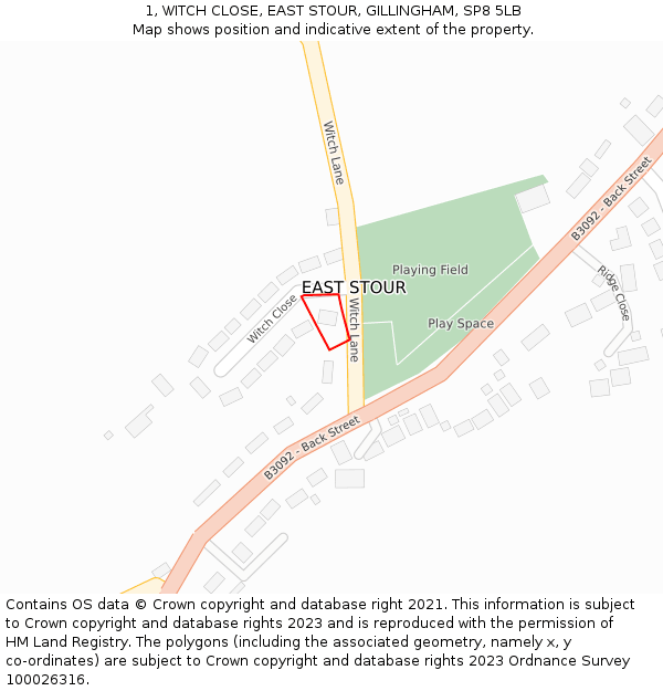 1, WITCH CLOSE, EAST STOUR, GILLINGHAM, SP8 5LB: Location map and indicative extent of plot