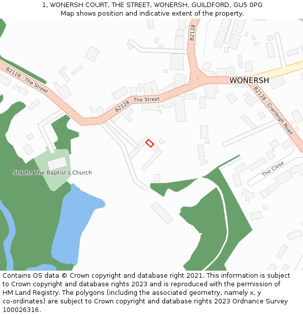 1, WONERSH COURT, THE STREET, WONERSH, GUILDFORD, GU5 0PG: Location map and indicative extent of plot