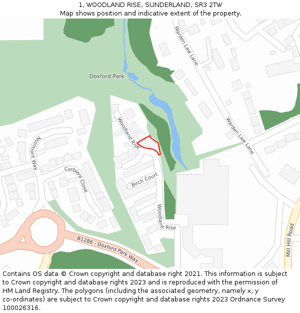 1, WOODLAND RISE, SUNDERLAND, SR3 2TW: Location map and indicative extent of plot