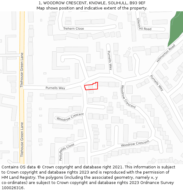 1, WOODROW CRESCENT, KNOWLE, SOLIHULL, B93 9EF: Location map and indicative extent of plot