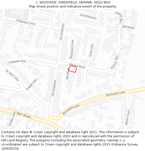 1, WOODSIDE, FARNSFIELD, NEWARK, NG22 8DH: Location map and indicative extent of plot