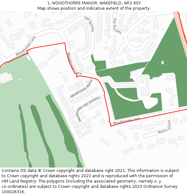 1, WOODTHORPE MANOR, WAKEFIELD, WF2 6SY: Location map and indicative extent of plot