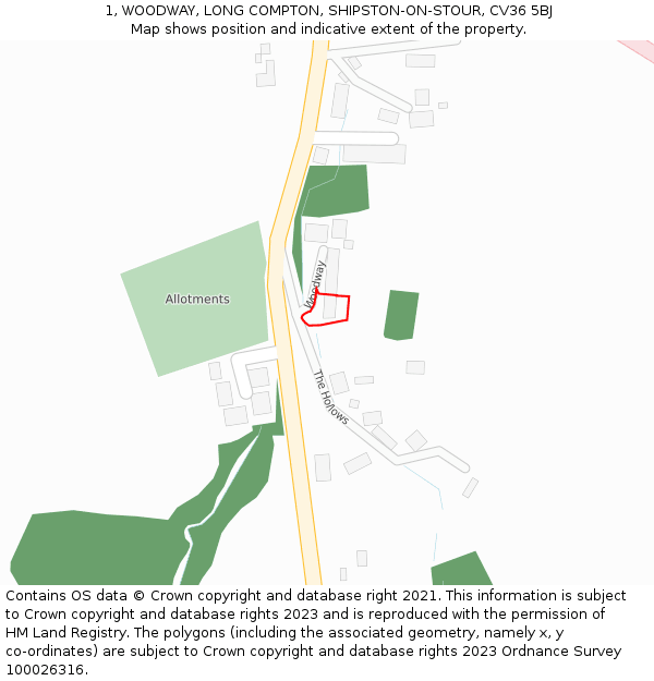 1, WOODWAY, LONG COMPTON, SHIPSTON-ON-STOUR, CV36 5BJ: Location map and indicative extent of plot