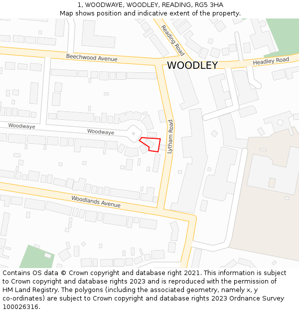 1, WOODWAYE, WOODLEY, READING, RG5 3HA: Location map and indicative extent of plot