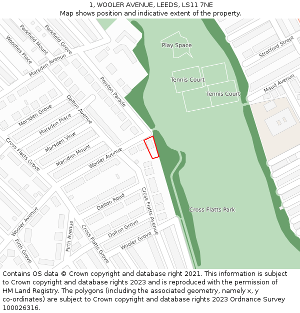 1, WOOLER AVENUE, LEEDS, LS11 7NE: Location map and indicative extent of plot