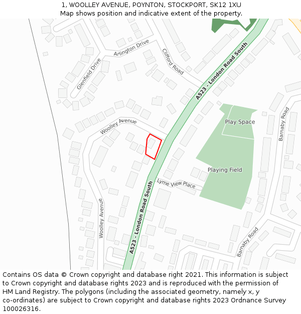 1, WOOLLEY AVENUE, POYNTON, STOCKPORT, SK12 1XU: Location map and indicative extent of plot