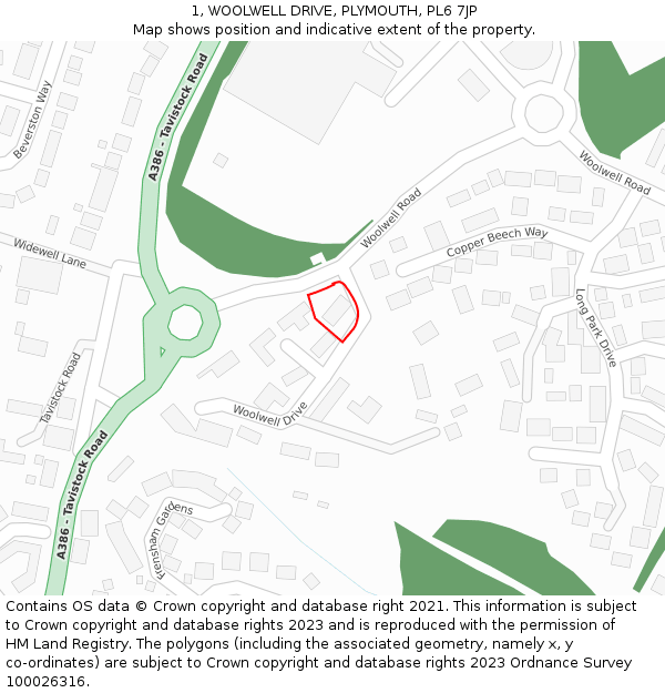 1, WOOLWELL DRIVE, PLYMOUTH, PL6 7JP: Location map and indicative extent of plot