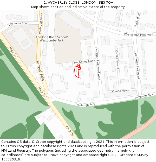 1, WYCHERLEY CLOSE, LONDON, SE3 7QH: Location map and indicative extent of plot