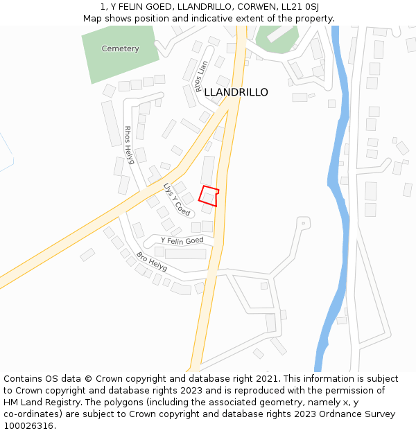 1, Y FELIN GOED, LLANDRILLO, CORWEN, LL21 0SJ: Location map and indicative extent of plot