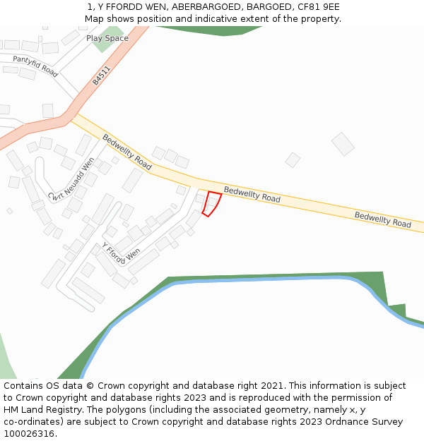 1, Y FFORDD WEN, ABERBARGOED, BARGOED, CF81 9EE: Location map and indicative extent of plot