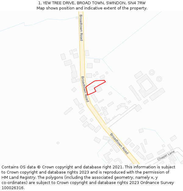 1, YEW TREE DRIVE, BROAD TOWN, SWINDON, SN4 7RW: Location map and indicative extent of plot