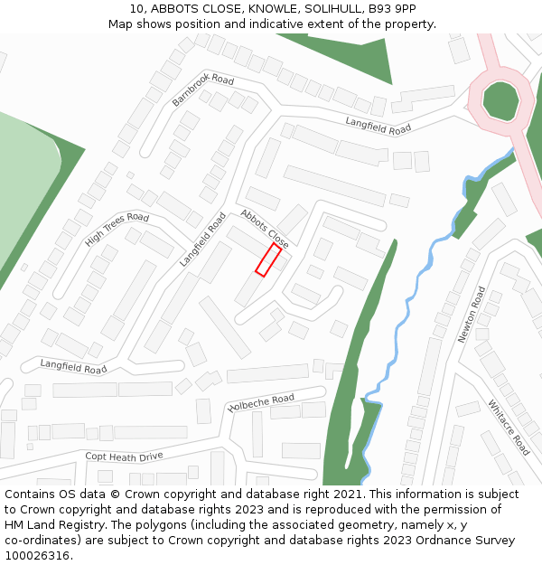 10, ABBOTS CLOSE, KNOWLE, SOLIHULL, B93 9PP: Location map and indicative extent of plot