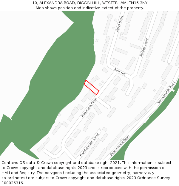 10, ALEXANDRA ROAD, BIGGIN HILL, WESTERHAM, TN16 3NY: Location map and indicative extent of plot