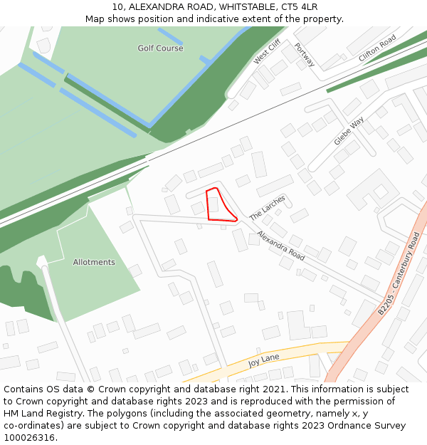 10, ALEXANDRA ROAD, WHITSTABLE, CT5 4LR: Location map and indicative extent of plot